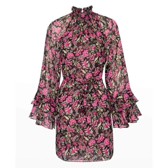 MISA Los Angeles Saint Floral Dress Belted Chiffon Mini Dress Small - Picture 8 of 11